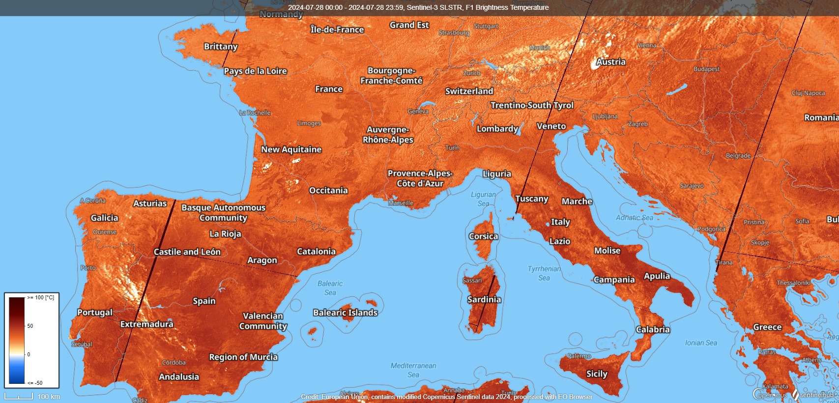 Tempreratura in Europa Sentinel 3 Strumento per la Temperatura della Superficie del Mare e della Terra